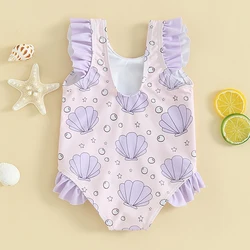 Infant Toddler Baby Girl Swimsuit Sleeveless Shell Star Print Frill Trim Bathing Suit Summer Beach Wear