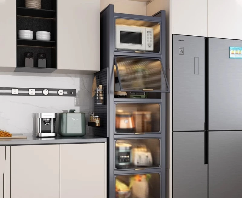 

Kitchen, crevice, storage, shelf, floor, multi-layer, pot storage cabinet, microwave