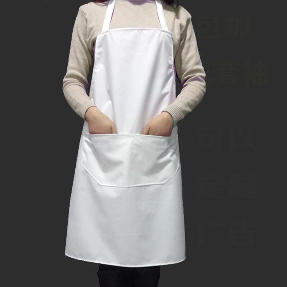 

2pcs Waterproof White Sleeveless Cooking Apron For Kitchen Bbq Garden Painting Simple Hanging Neck Apron