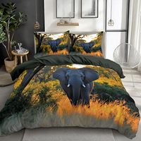 African Animal Elephant Bedding Quilt Cover Set with Pillowcases,Soft Breathable Bed Covers, Polycotton Duvet Cover 2 Pieces Set