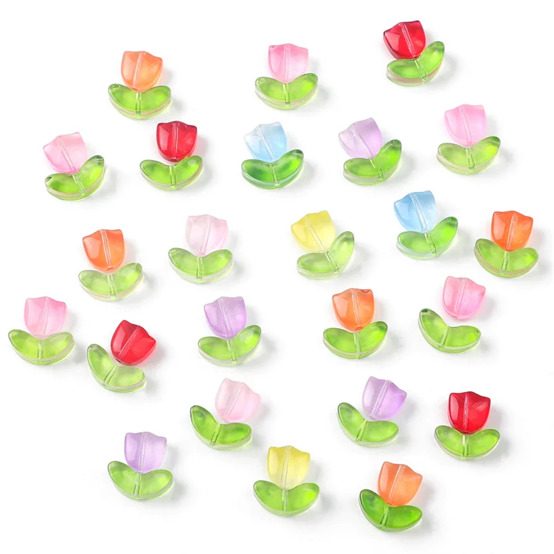 10 قطعة/الوحدة زهرة الخرز توليب بتلات الزجاج الخرز المواد DIY بها بنفسك أساور يدوية الصنع أقراط دبوس الشعر حبة التطريز مجوهرات #5