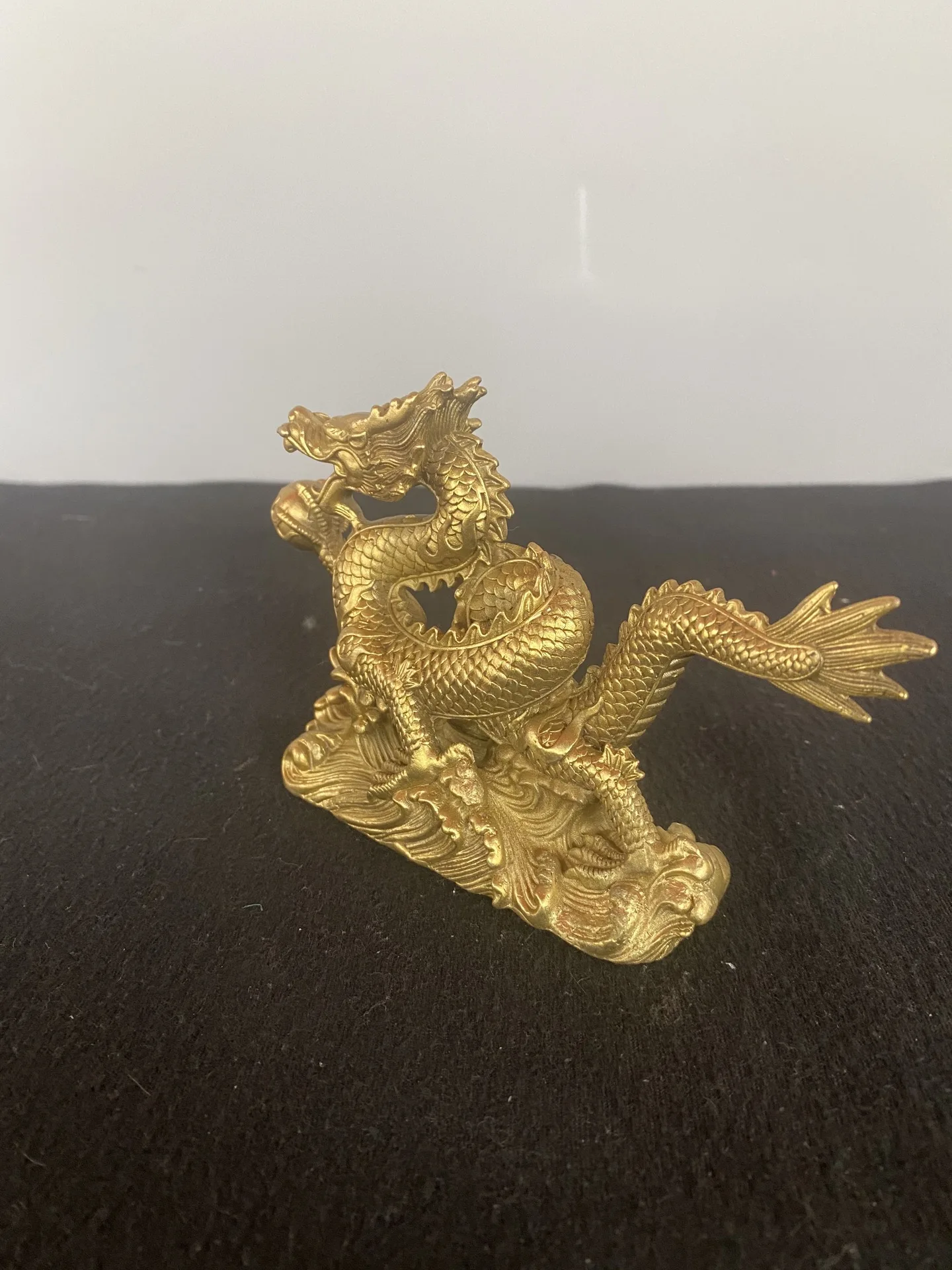 Old Brass bead Chinese Loong Dragon statue Attract wealth and prosperity mythical beast Study Amass wealth Ornaments Town house