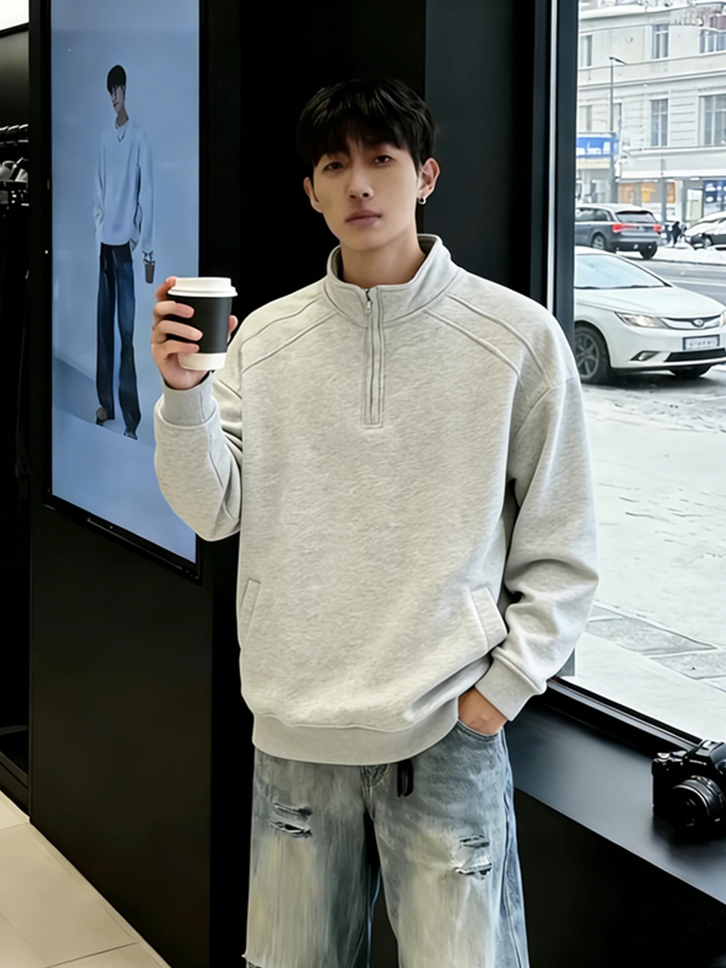 

Мужская толстовка-худи на молнии, весенняя, молодежная, повседневная, плотная, спортивная, с воротником-стойкой, свободного кроя