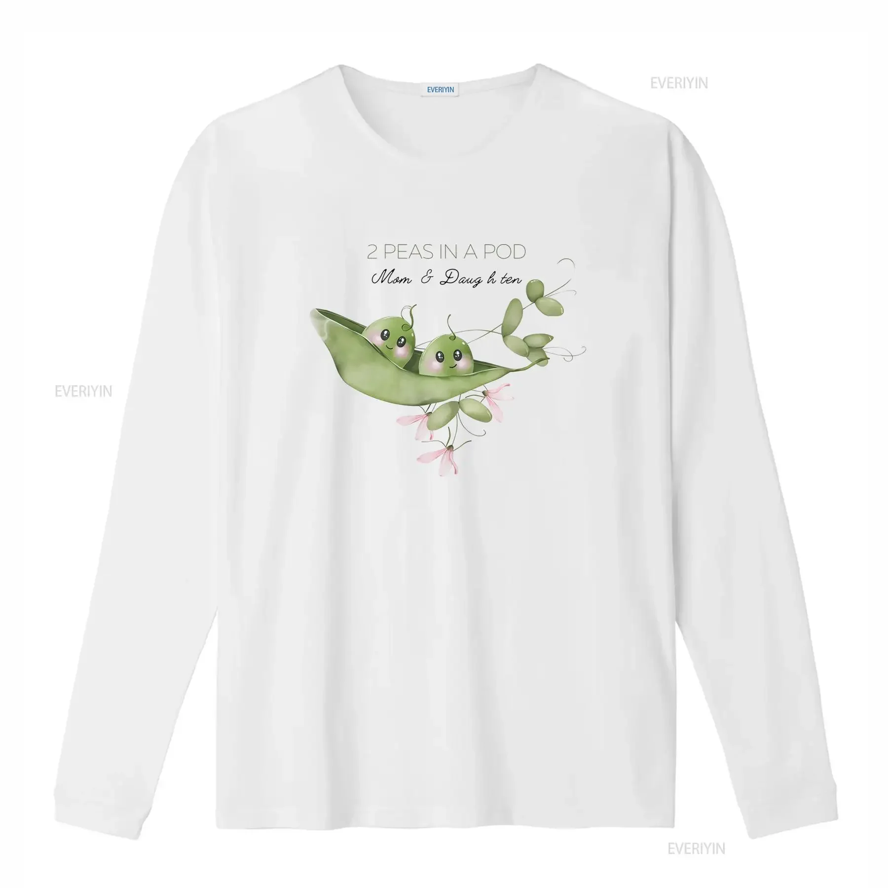 Cute Kawaii Cartoon Watercolor 2 Peas In A Pod Green Pea Floral Print Casual T Shirt vintage Washed Stylish streetwear fashion