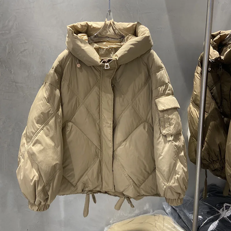 Women's Winter Top Coat Down Jacket White Duck Down Pocket Large Size Thick Warm Retro Simple Comfortable Casual Niche Versatile