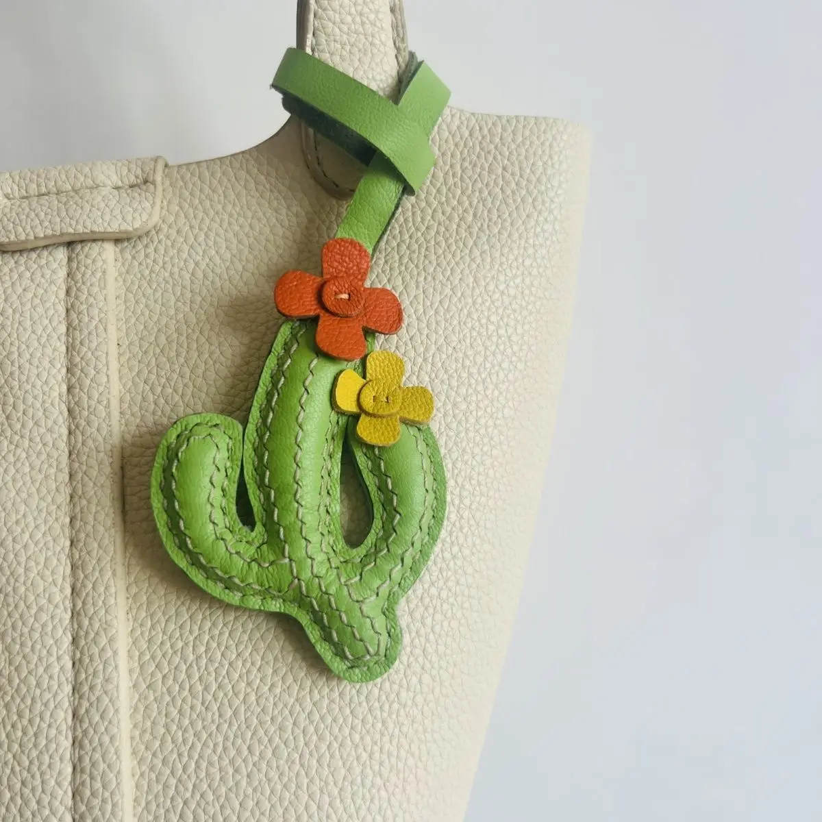 

Cute leather cactus bag charm, handcrafted bag pendant and keychain, minimalist style, exquisite gift
