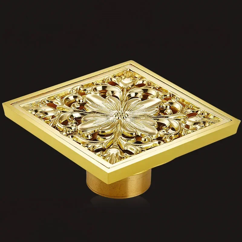 

Сливы 10x10 см квадратный золотой латунный слив для ванны и душа, сетчатый фильтр для пола, балкон, ванная комната, антизапахный слив в пол