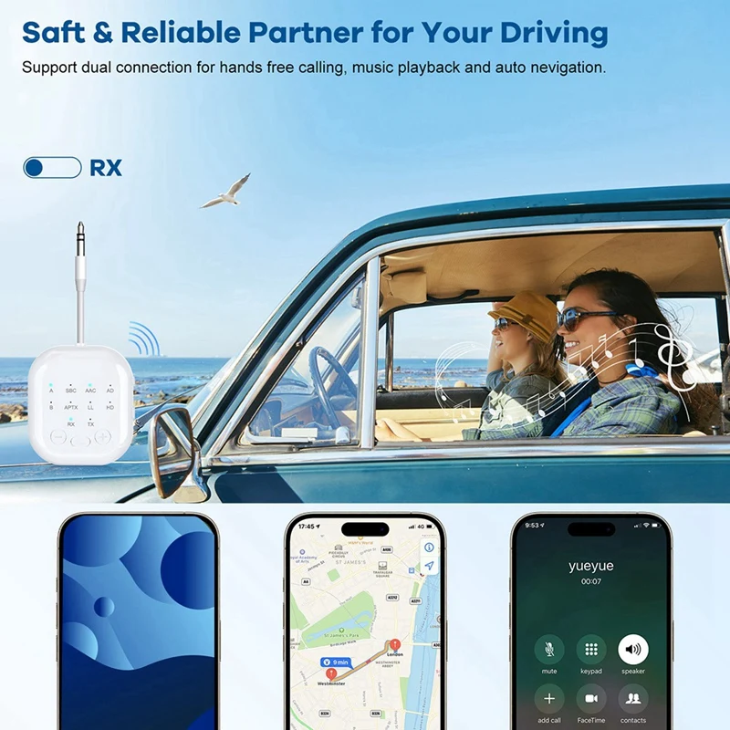 บลูทูธ 5.4 ตัวรับสัญญาณ 3.5 มม.AUX สเตอริโออะแดปเตอร์ไร้สาย 2-In-1 อะแดปเตอร์บลูทูธ