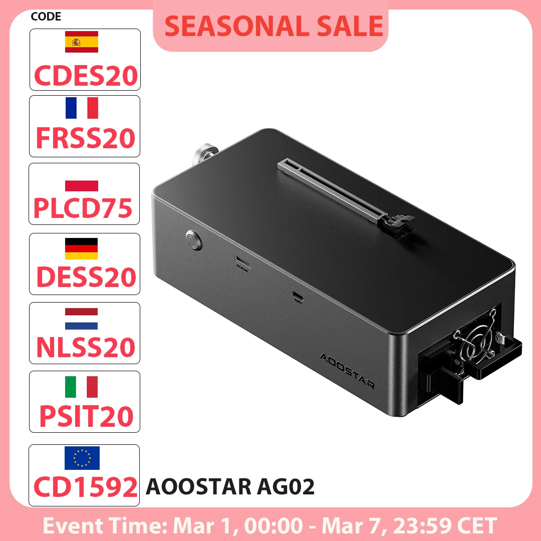 AOOSTAR AG02 eGPU Dock avec port Oculink et USB4, charge inversée 100 W, alimentation 800 W intégrée, prend en charge l'interface TGX Hot-s