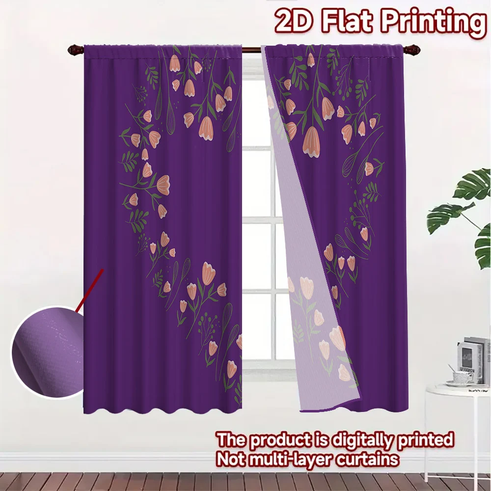 Heart shaped floral butterfly printed curtains, dormitory, office, bedroom, living room, balcony sunshades, home decor