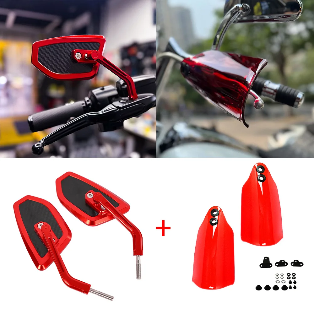 Performance Style Rear View Mirrors CNC&Carbon Slim Look&Colors Wave PC 4mm Hand Guard Hand-shield for Harley Touring Softail