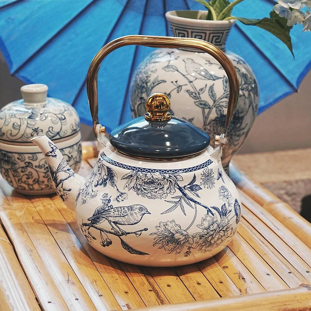 New Chinese-style Enamel Teapot, Thickened Enamel Coffee Pot, Stovetop Induction Cooker Compatible Heating Kettle, 1.7L/2.5L - view 3