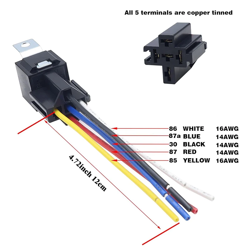 5pcs JD1914 5pin Waterproof Car Relay Long Life Automotive Relays Normally Open DC 12V/24V Relay For Head Light Air Conditioner