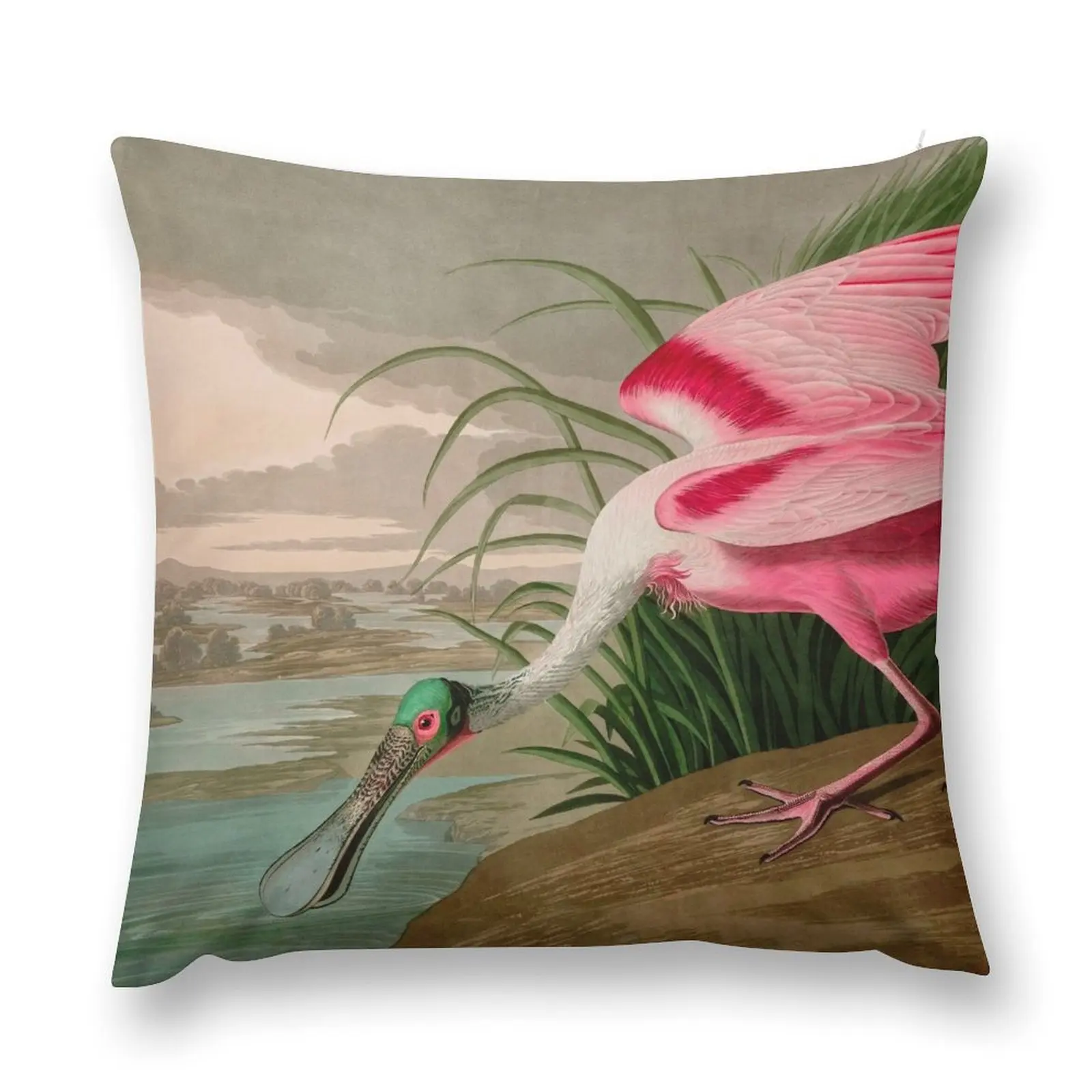 Roseate Spoonbill Birds of America Audubon Illustration Bird Lovers Gift Throw Pillow Cushions For Children pillow