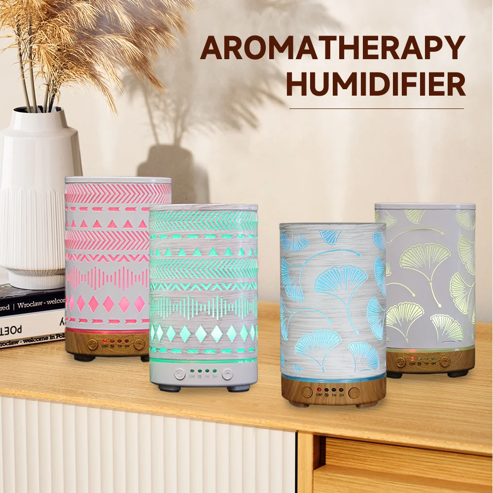 

Timing Function Scent Diffuser Ultrasonic Air Humidifier Iron Art Aroma Diffuser 100ml Room Fragrance Diffuser with LED Lights