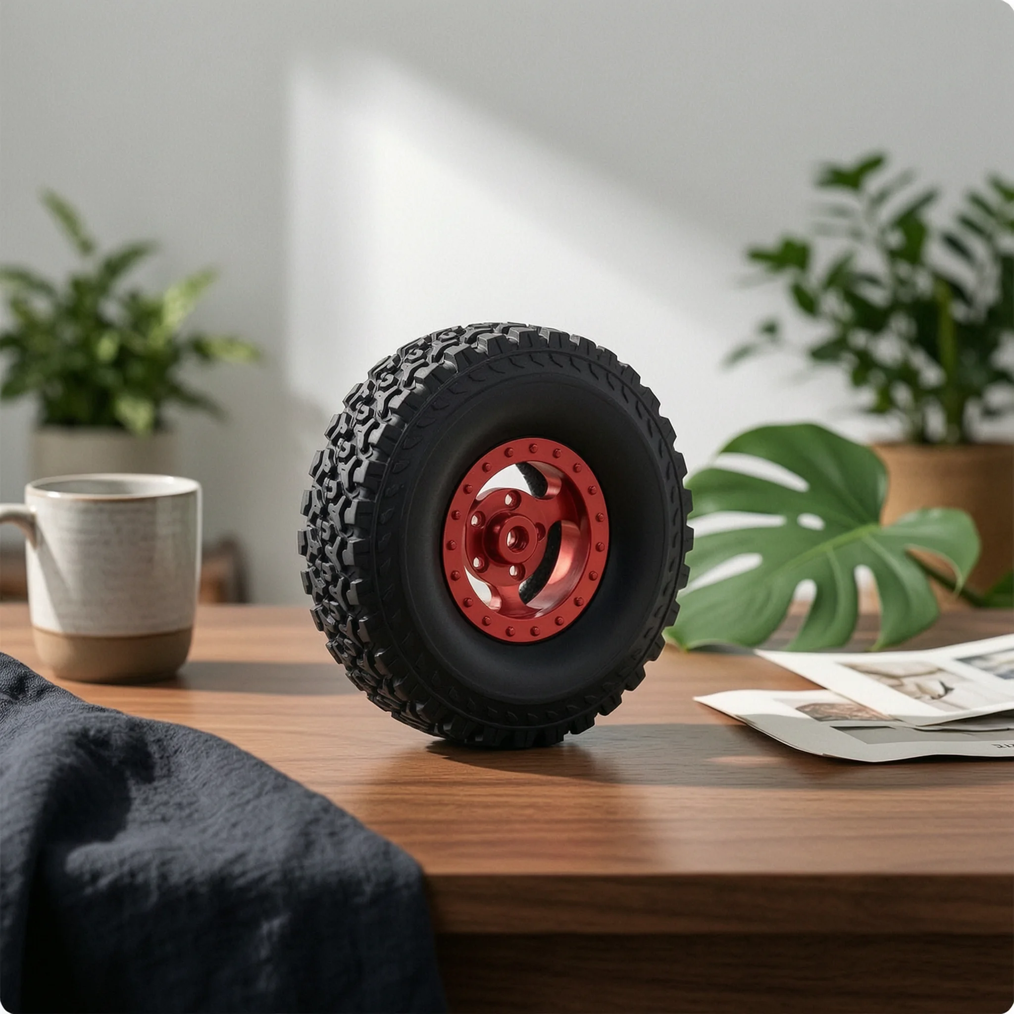6 Pieces RC Wheel and Tire Set Rugged Pattern RC Wheels with Metal Hubs Beadlock Wheel off-Road Wear-Resistant