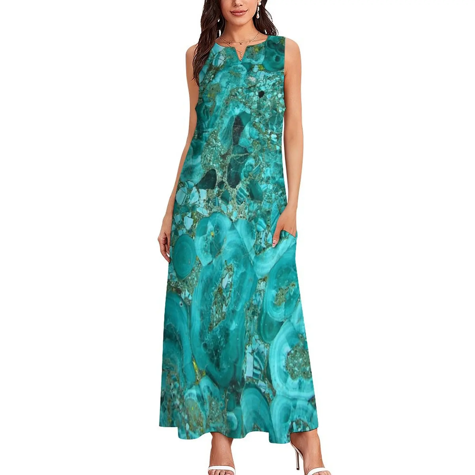 Marble Turquoise Blue Gold Long Dress evening dress woman Beachwear