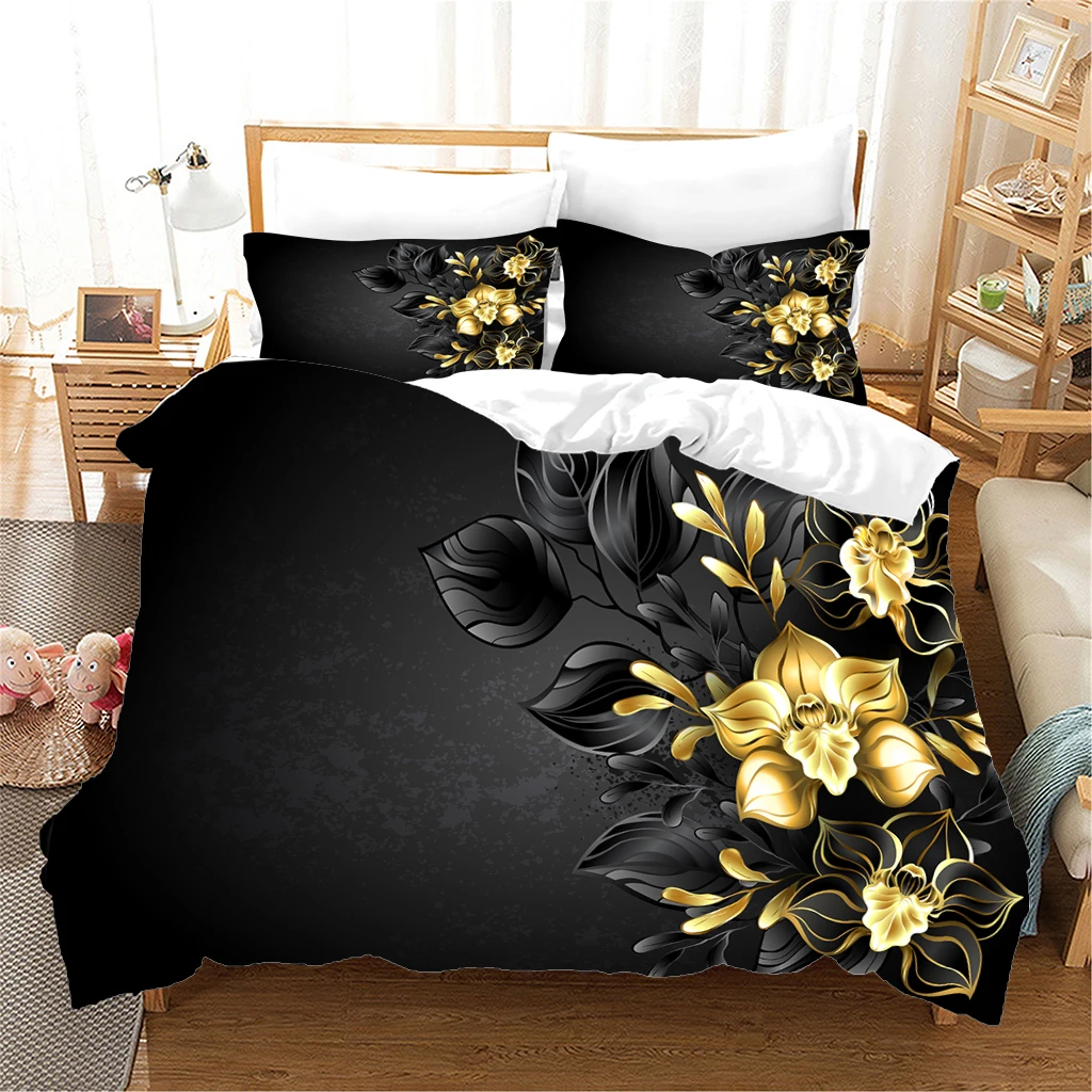 3-piece set of various romantic flower and plant bed sheets with patterned bedding