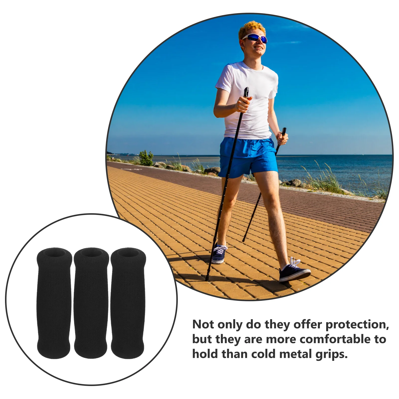 Non-slip Crutch Grips Thicken Handles Hiking Pole Walker Foam Sponge Walking Stick Cover 4pcs (black) Cane Man