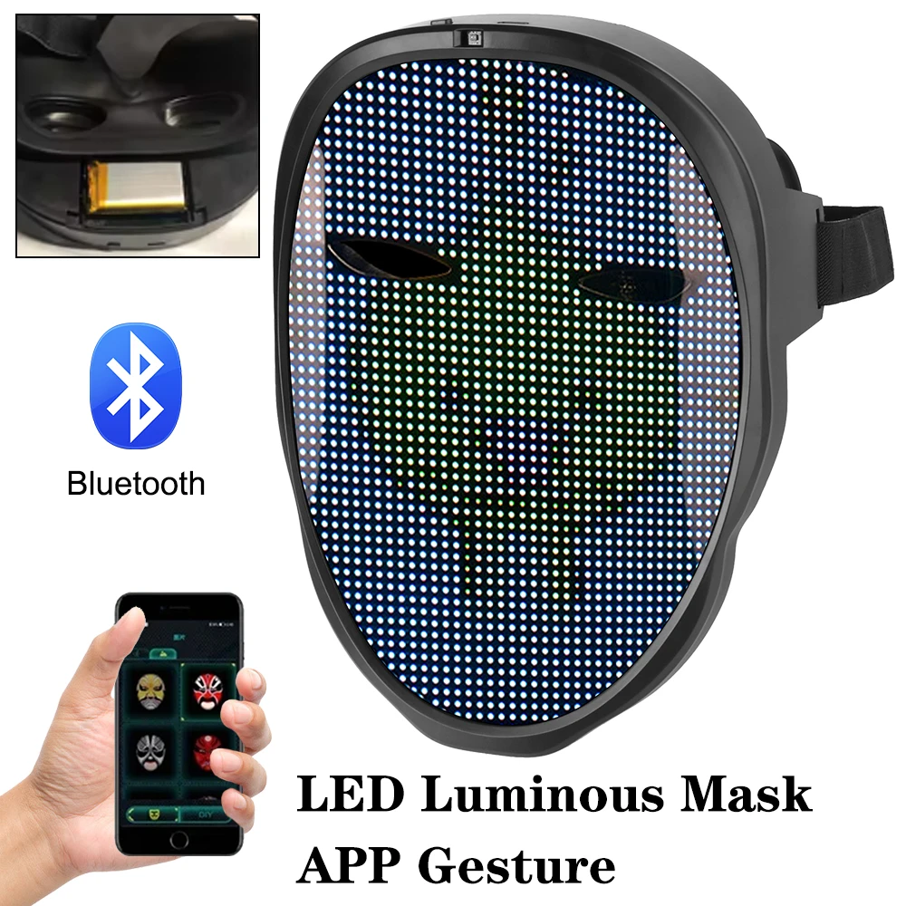 Futuristic Mask Electronic Gesture Bluetooth Prop For Party Bar Festival Performance APP Luminous Mask Light Up Visor DIY LED