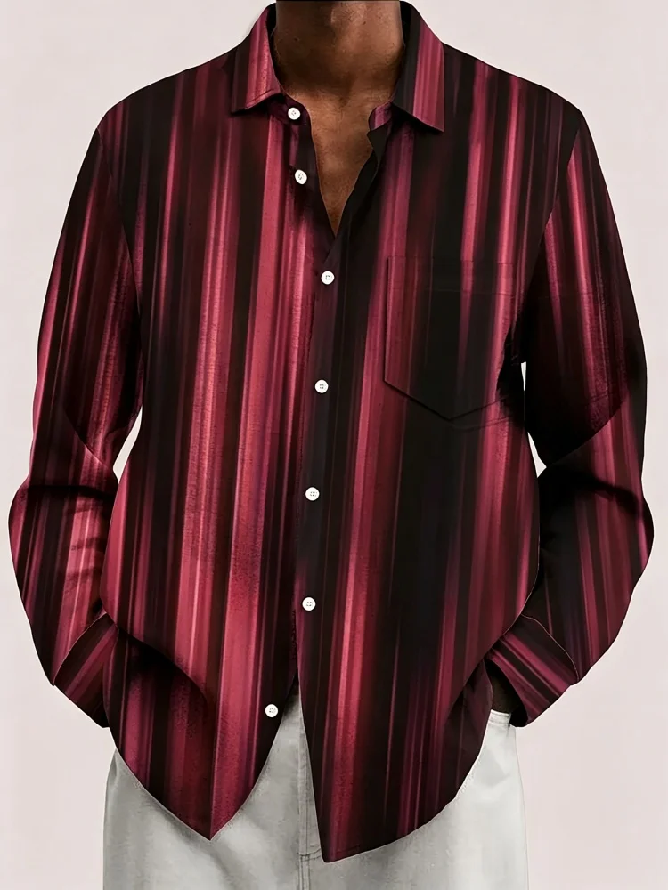 Men's Purple Black Vertical Stripe Lapel Long Sleeved Shirt, European and American Casual Party Men's Cardigan Top