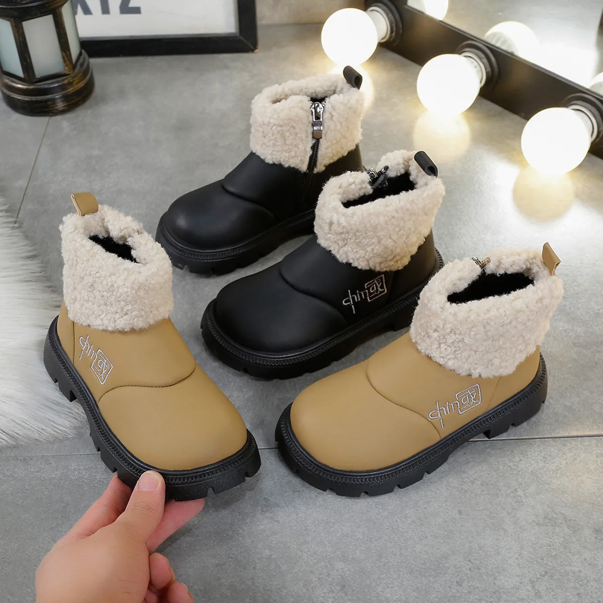 Miqieer Children Fashion Boots Girls Kids Leather Boots Shoes Outdoor Walking Soft Sole Anti Skid British Girls Ankle Snow Boots