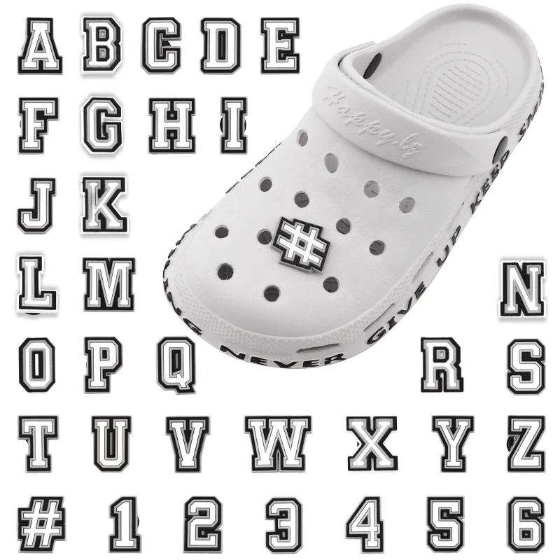 Amuletos de sapatos com letras para decoração de sapatos de sandálias de tamancos 0-9 #   Número do alfabeto ABC-Z personagens DIY sapatos alfinetes para menino menina homens mulheres
