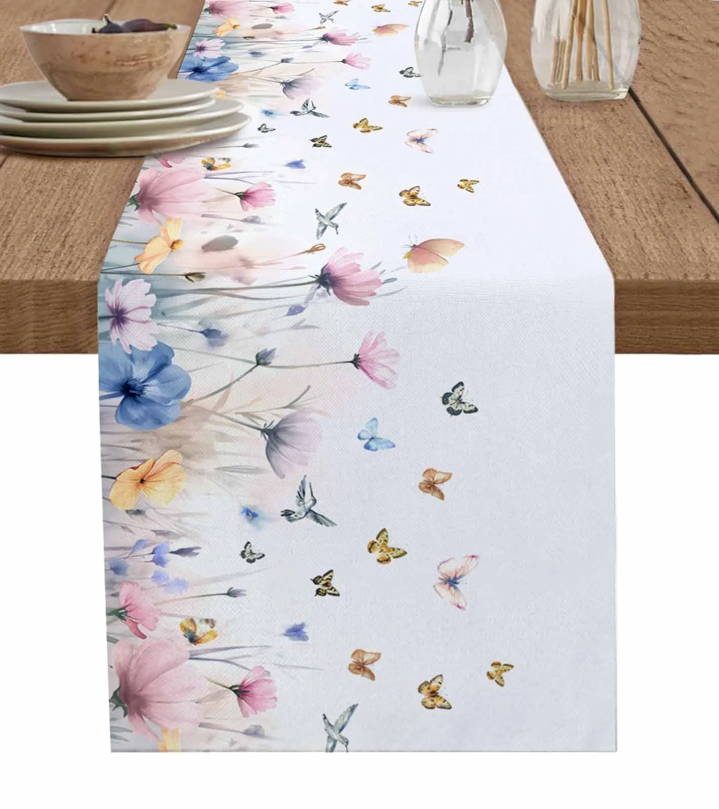 

Butterfly Hummingbird Flower Watercolor Table Runner Decoration Home Decor Dinner Table Decoration Table Decor