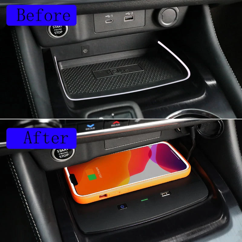 Car wireless charger for Nissan X-Trail Rogue 2021 2022 2023 mobile phone charger charging holder charging pad plate trim