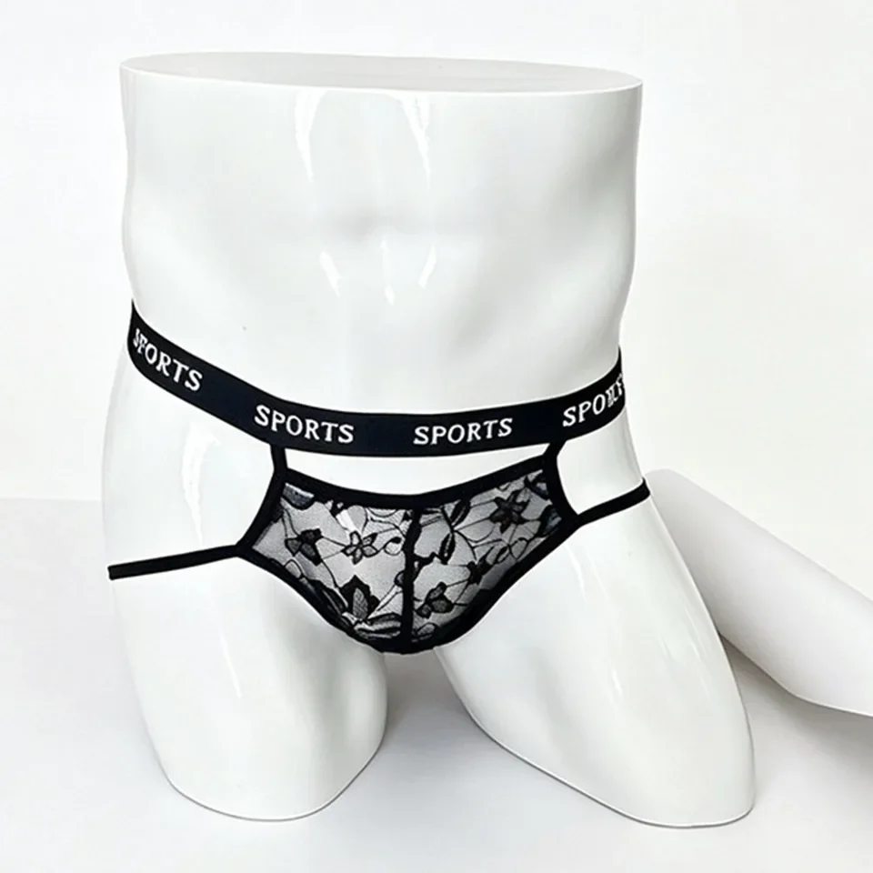 1pc Men Lace Sheer G-strings Temptation Gay Buttock Lift Bulge Pouch Underwear Mesh Lace See Through Erotic Lingerie