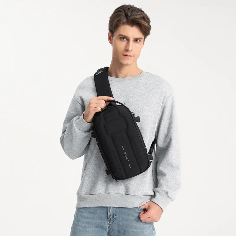 OZUKO-Bolso de pecho de concha dura para hombre, bandolera deportiva multifuncional de gran capacidad, resistente al agua, bolso táctico de alta calidad para exteriores