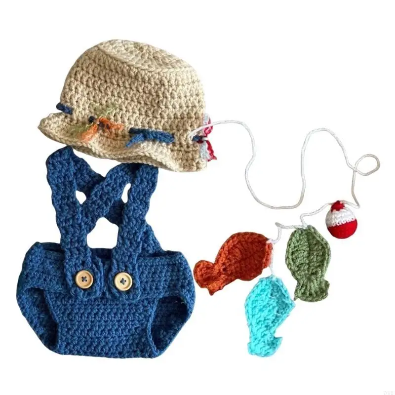 

76HF Romper & Hat Set Fisherman Outfit Photo Clothes Baby Photography Clothing
