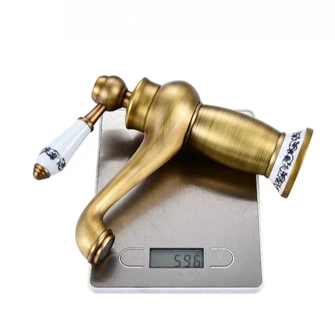 Antique All-copper Basin Faucet Toilet Bathroom Cabinet Under Counter Basin Hot and Cold Splash-proof Faucet