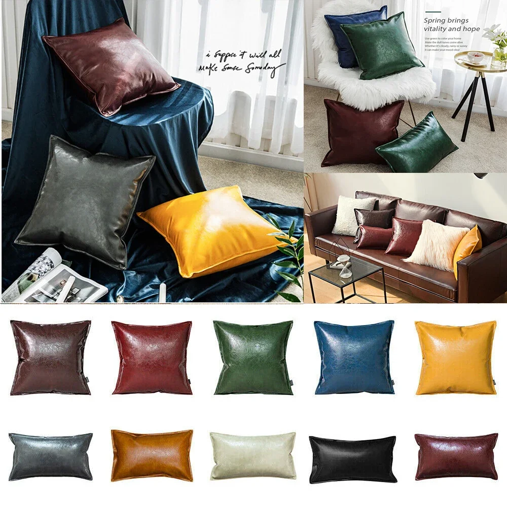 

Luxury Faux Leather Throw PillowCover Farmhouse Cushion Covers PU PillowCase Square Bar Sofa Home Decorative