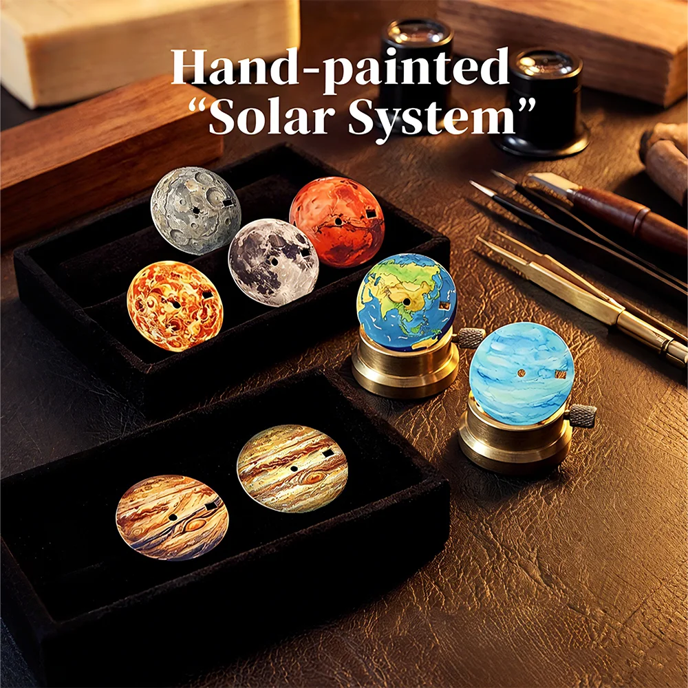 

Циферблат для часов NH35, 28,5 мм, с ручной росписью, узором Солнечной системы и цветной печатью, для механизмов NH35/36, запчасти для часов.