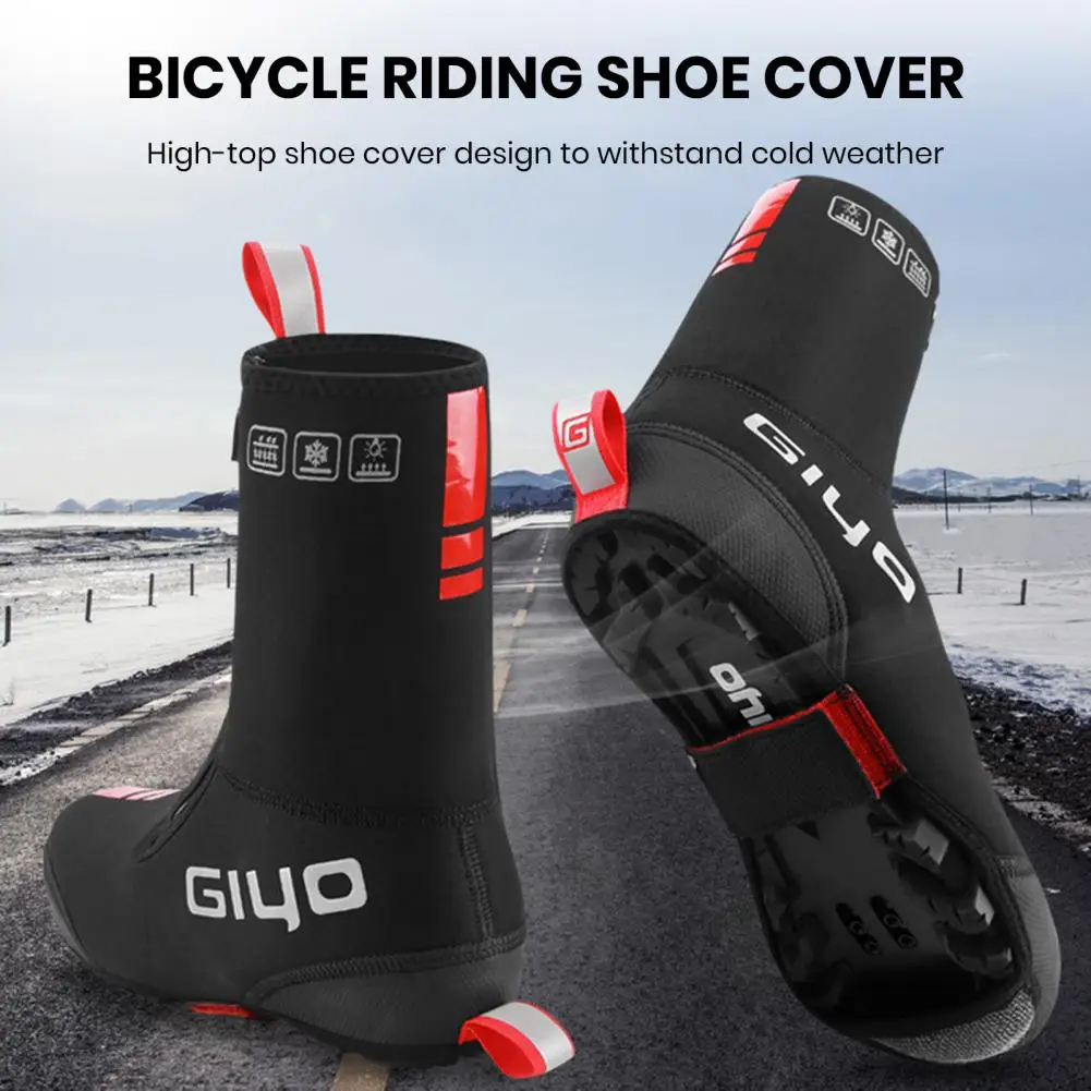 Insulated Cycling Overshoes Waterproof Cycling Shoe Covers with Plush Lining Fasten Tape for Road Mountain Biking Windproof