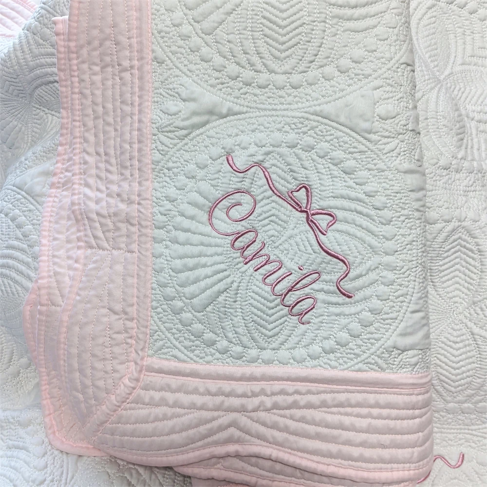 Personalized Name Girls Soft Cotton Blanket Baby Shower Gifts Sleeping Blanket Custom Embroidery Infant Outdoor Stroller Blanket