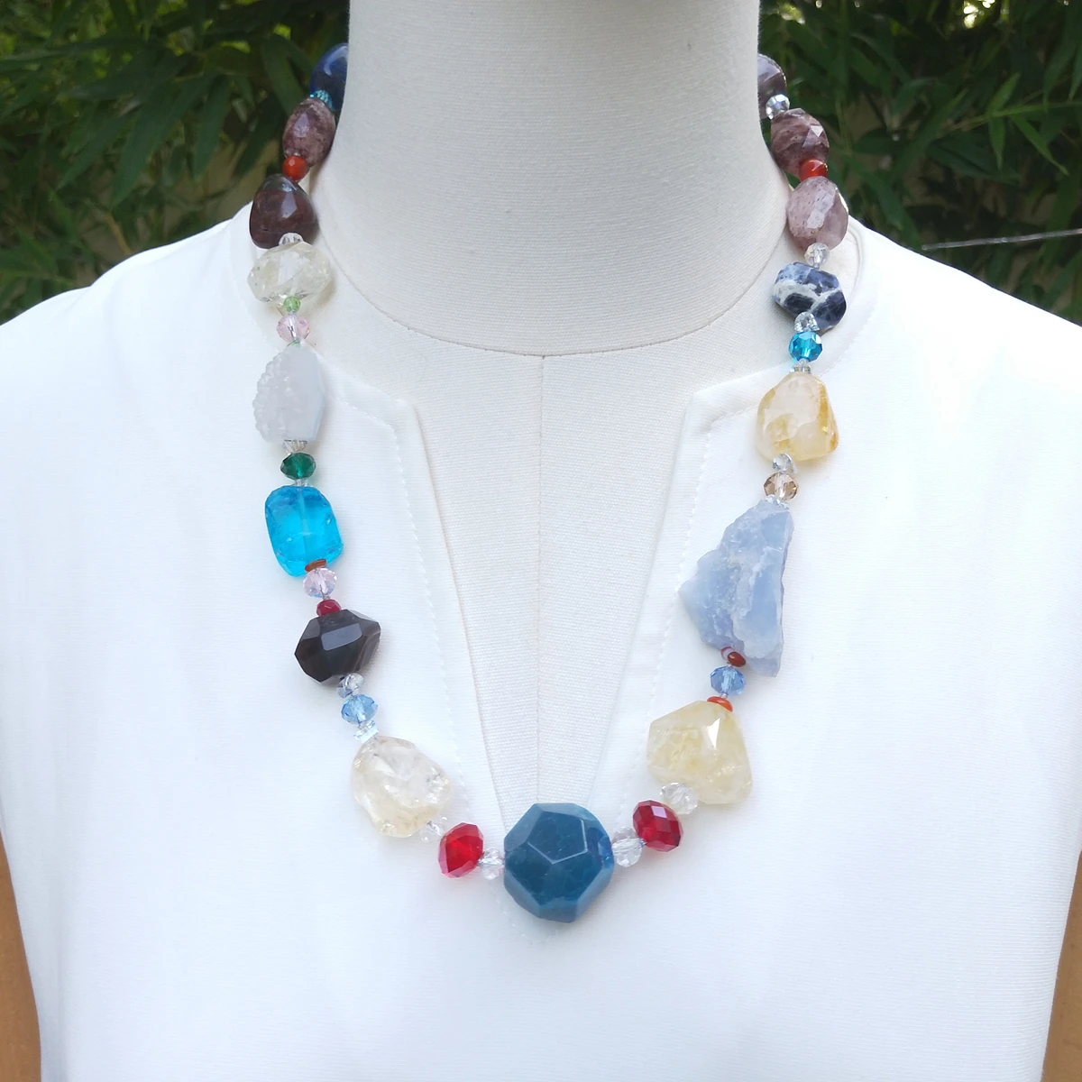 Lii Ji Real Stone Mutil Color Citrine Agate Jasper Crystal Necklace 62cm Stock Sale Women Jewelry Gift