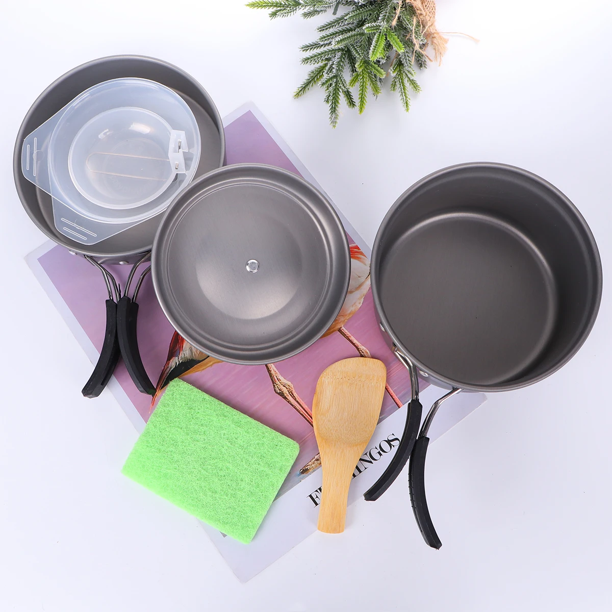 

Folding Camping Cookware Kit Lightweight Durable Aluminum Alloy Pot Pan Bowl Spoon Set High Temperature Resistant Easy