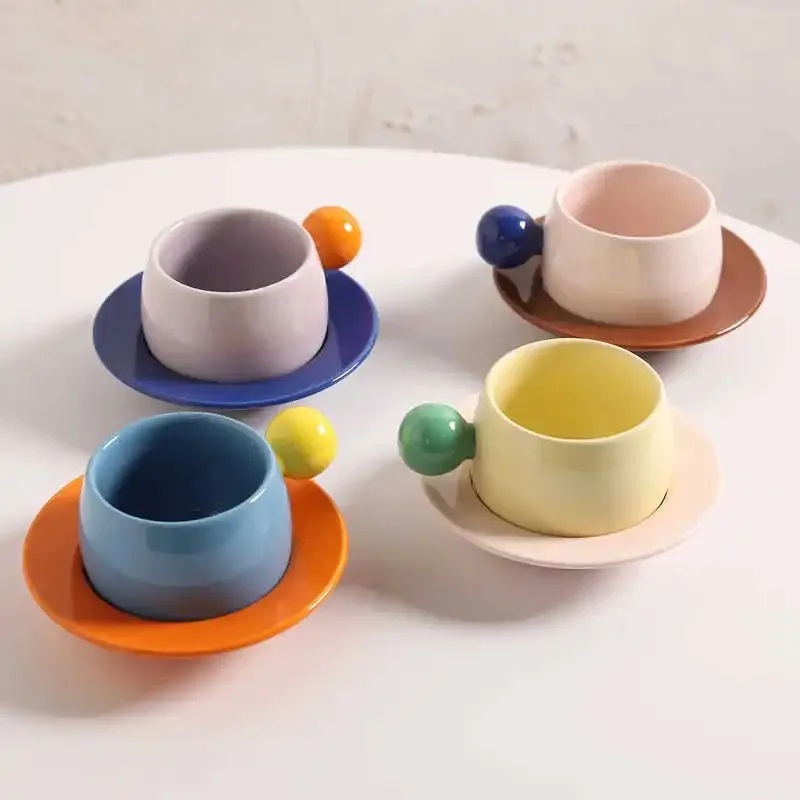 

260ml Creative Color Blocked Design Ceramic Coffee Cup Dish Exquisite Afternoon Tea Cup Dish Set Suitable for Gift Giving