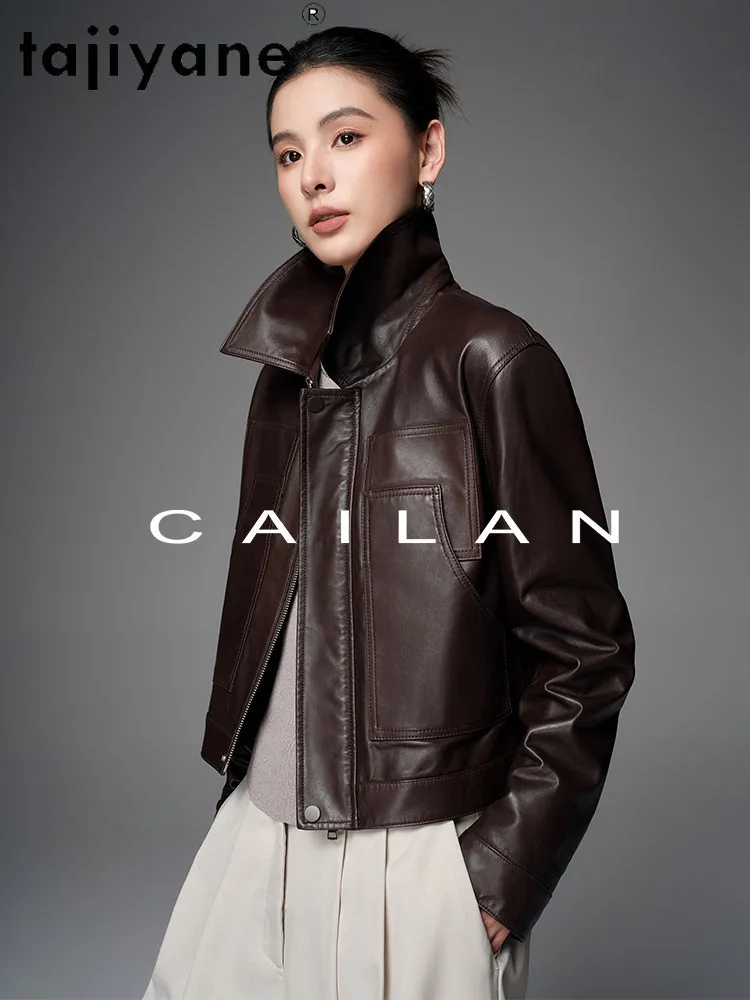 TAJIYANE 本物の羊皮ジャケット ショート丈 本革ジャケット レディース おしゃれ バイク用 秋服 2025 コート 女性用 дубленка