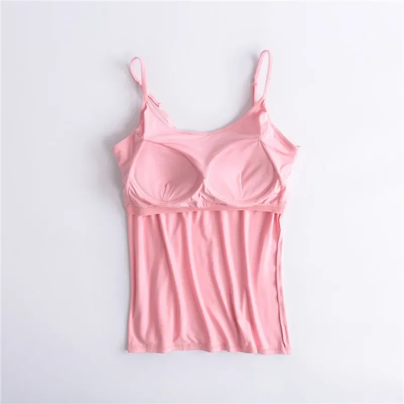 Women Sexy Tank Top Camisole With Chest Pad Bra Bustier Bralette Top Solid Color Built In Bra Padded Camisole Ladies Tank Tops