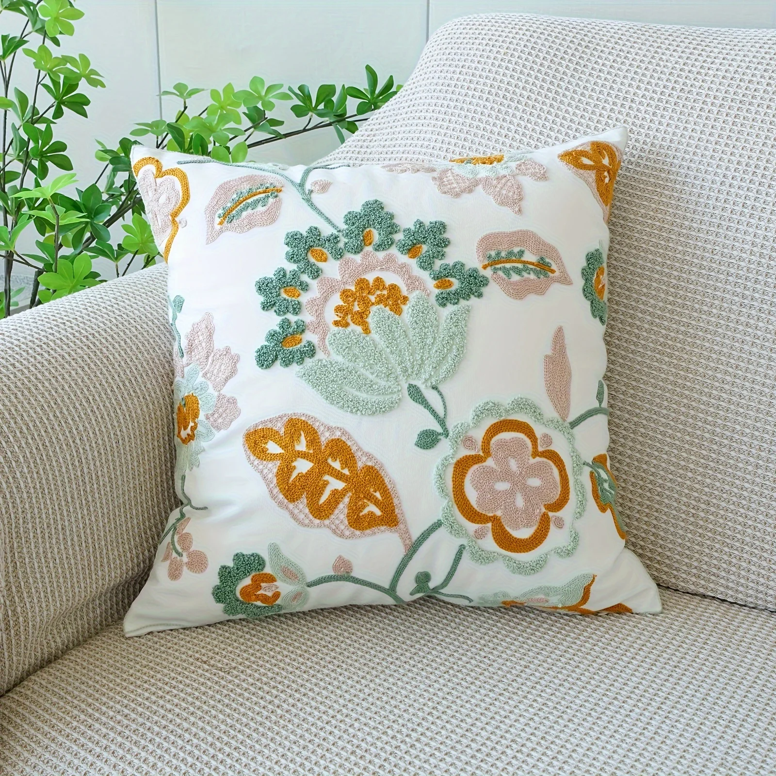 Doppelseitiger Boho-Kissenbezug mit Kunststickerei, 2D-Blumenmuster, Weicher Zierkissenbezug für Heimdekoration und Geschenke