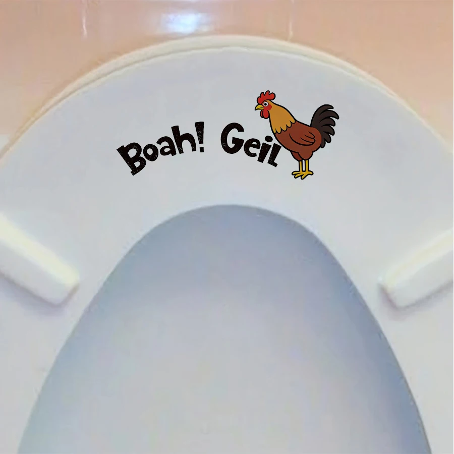 1 pegatina divertida para el baño con diseño de gallo alemán, “Boah! Geil - Adhesivo decorativo de PVC para baño con diseño de pollo de dibujos animados