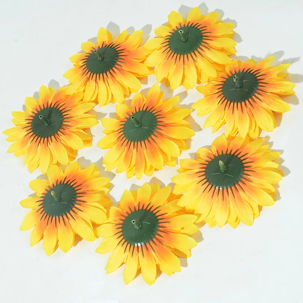 15Pcs Silk Artificial Flowers Heads 9CM Daisy Sunflower For Wedding Party Home Decoration DIY Wreath Scrapbooking Fake Flower