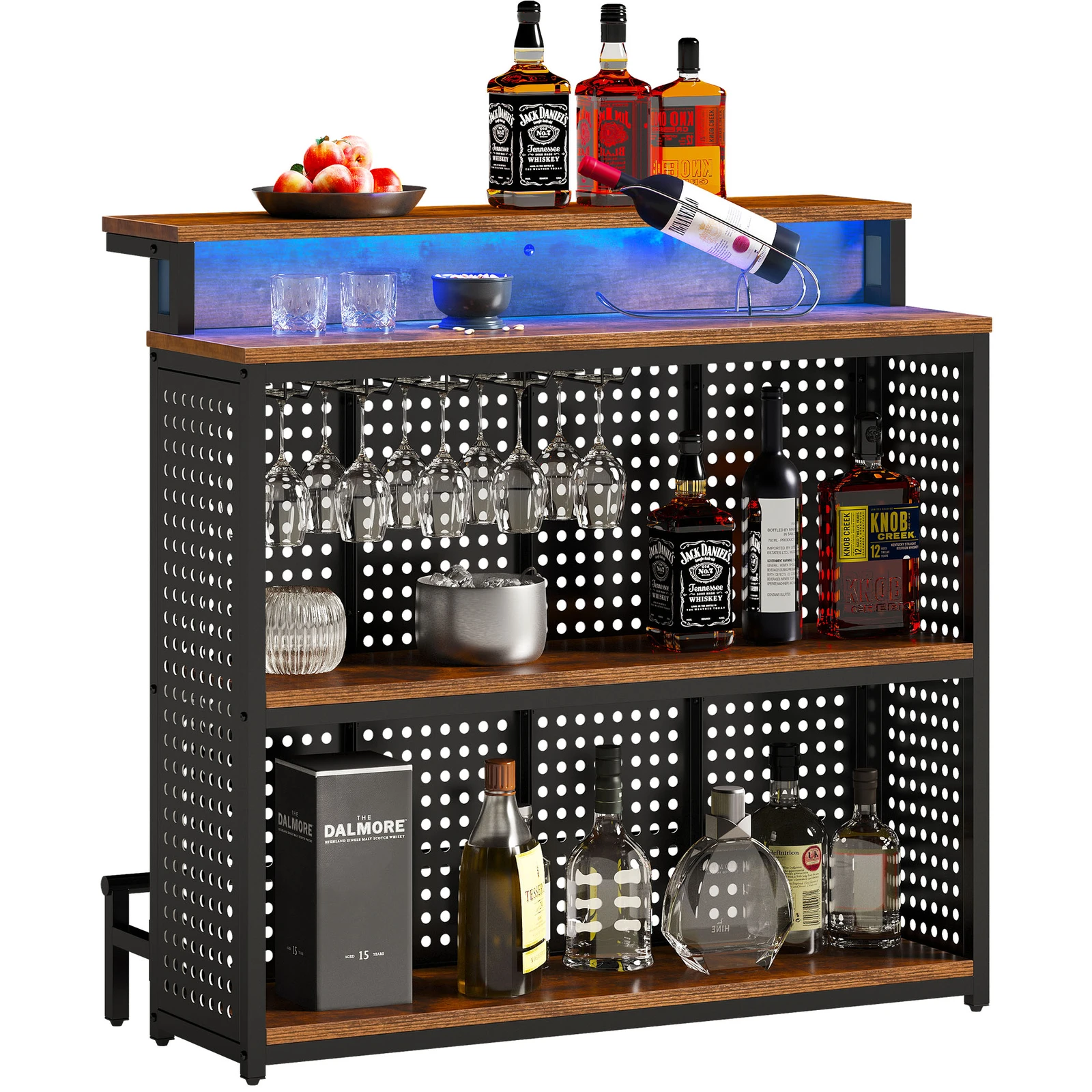 

Industrial Home Bar Table Wine Cabinet with 4 Tier Storage Shelves Freestanding