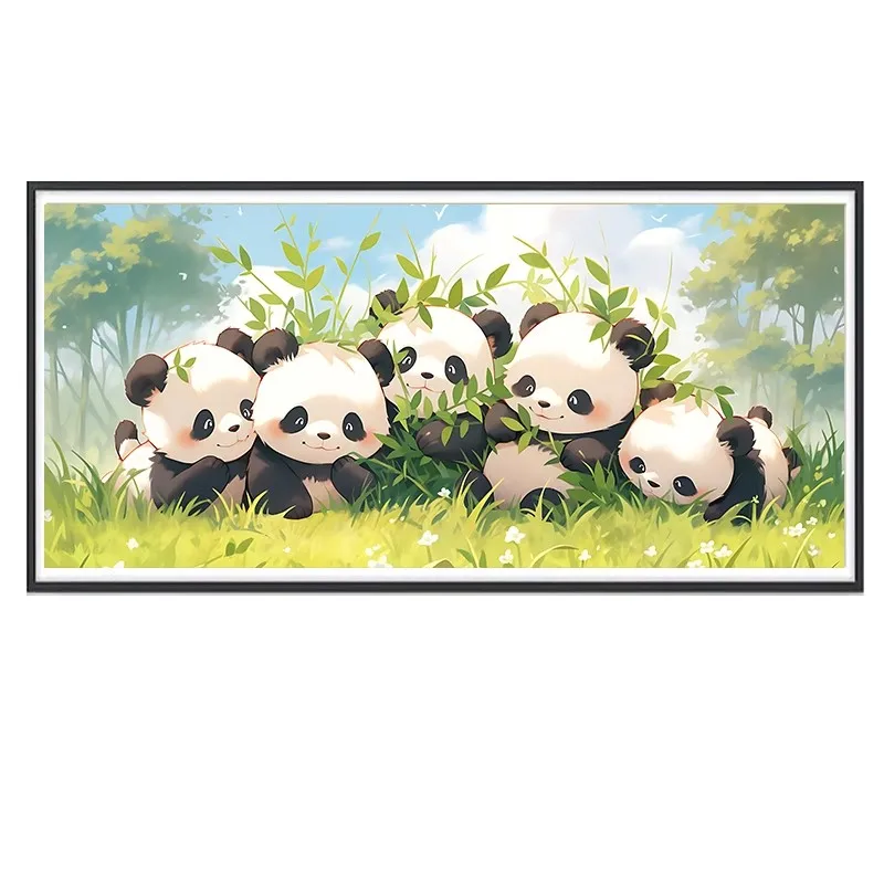 

9ct 100x50cm Five Pandas Embroidery DIY Chinese Style Printed Kits Cross Stitch Needlework Set Home Decor Crafts