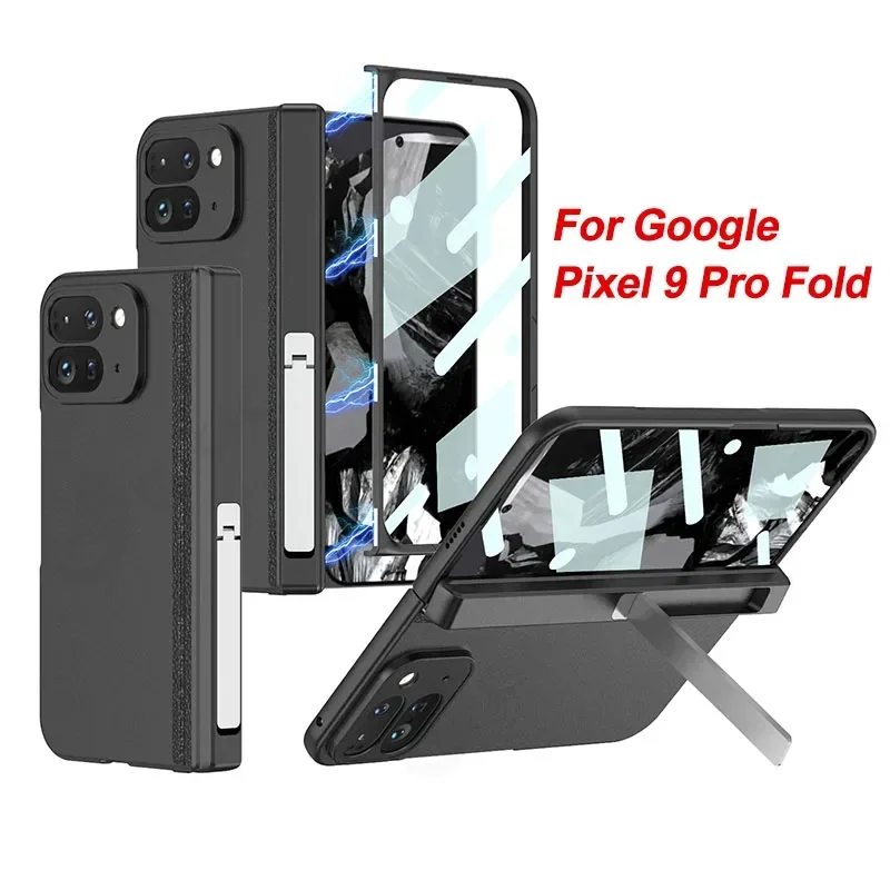 

Magnetic Hinge Holder Shockproof Case For Google Pixel 9 Pro Fold Screen Glass Protective Matte Cover For Pixel 9 Pro Fold Case