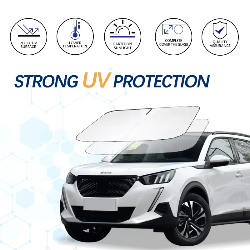 Car Windshield Sun Shade For Peugeot 2008 Sunshade Summer Visor Protector Foldable Blocks UV Rays Protection Accessories