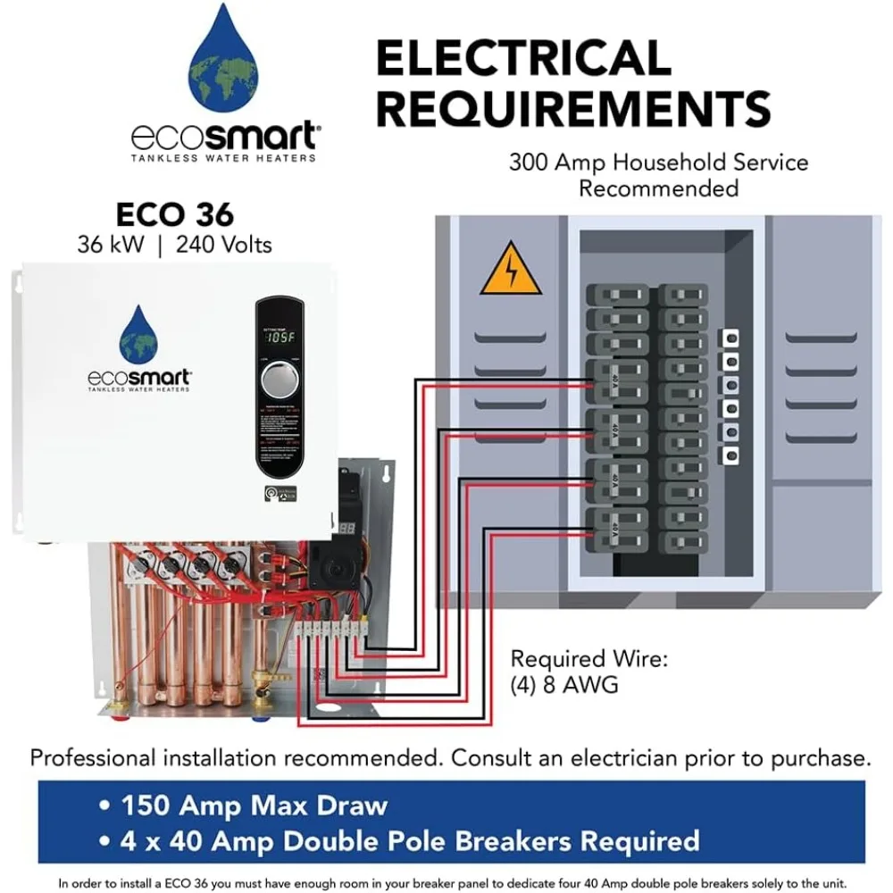 ECO-calentador de agua eléctrico sin tanque, 36kW, 240V, blanco